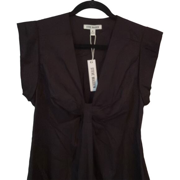 Steve Madden Cotton Poplin V-Neck Tiered Minidress Black Women's Medium NWT - Picture 6 of 7